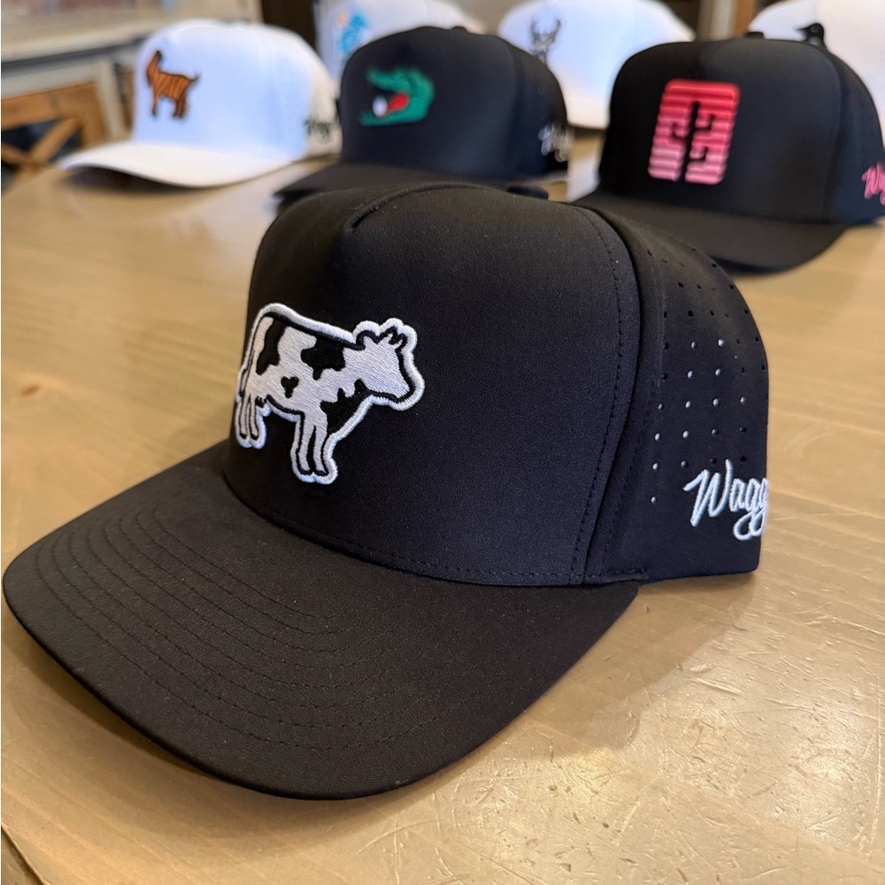 Waggle Legendairy Hat black with Embroidered White Cow Logo Patch One Size NWT